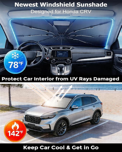 DMJN Umbrella Windshield Sun Shade for Honda CRV (2008-2026), Car Sunshade for Front Windshield [Nano Ice-Crystal Coatings] UPF50+ Heat & UV Block, Protect Interior & Keep Cooler