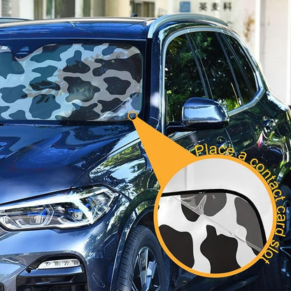 Black and White Cow Print Shade Windshield Sun Shade,Foldable Car Sun Shade for Front Windshield Sunshades Protector Blocks UV Rays Sun Visor Protect and Cool Your Vehicle Interior