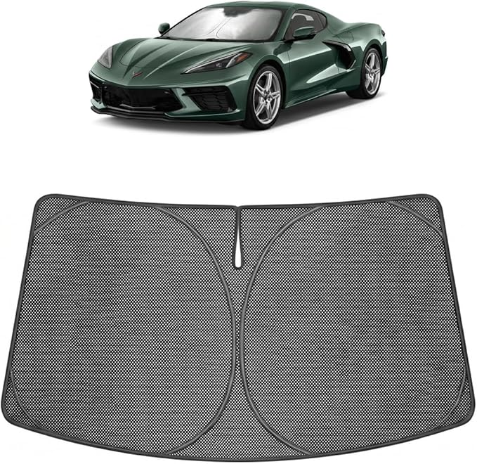 Proadsy Windshield Sun Shade Custom Fit Chevrolet Corvette C8 2020-2026 Ice Crystal Black Front Window Sunshade UV and Heat Blocker Foldable Visor Keeps Car Cooler for Summer Parking and Daily Use
