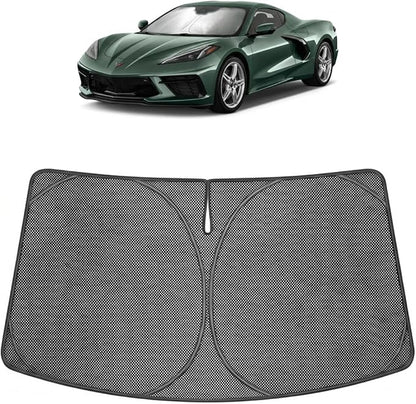 Proadsy Windshield Sun Shade Custom Fit Chevrolet Corvette C8 2020-2026 Ice Crystal Black Front Window Sunshade UV and Heat Blocker Foldable Visor Keeps Car Cooler for Summer Parking and Daily Use
