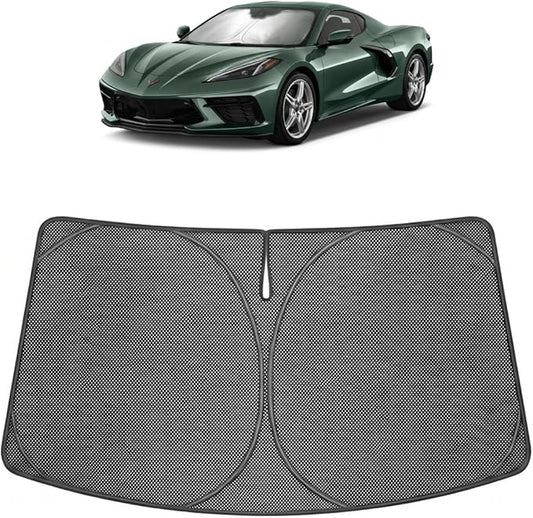 Proadsy Windshield Sun Shade Custom Fit Chevrolet Corvette C8 2020-2026 Ice Crystal Black Front Window Sunshade UV and Heat Blocker Foldable Visor Keeps Car Cooler for Summer Parking and Daily Use