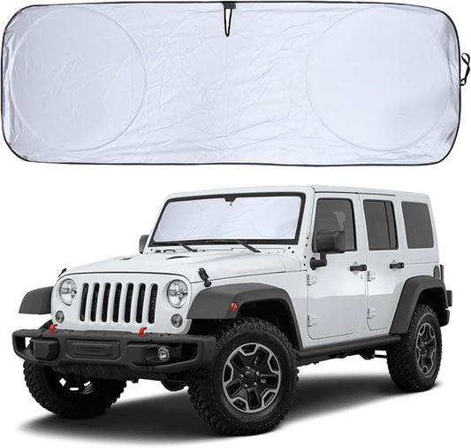 Econour Jeep Windshield Sun Shade for Jeep Wrangler JK JL JLU 4xe and Gladiator JT, Foldable Front Window Sunshade, UV Rays and Heat Shield Sun Visor