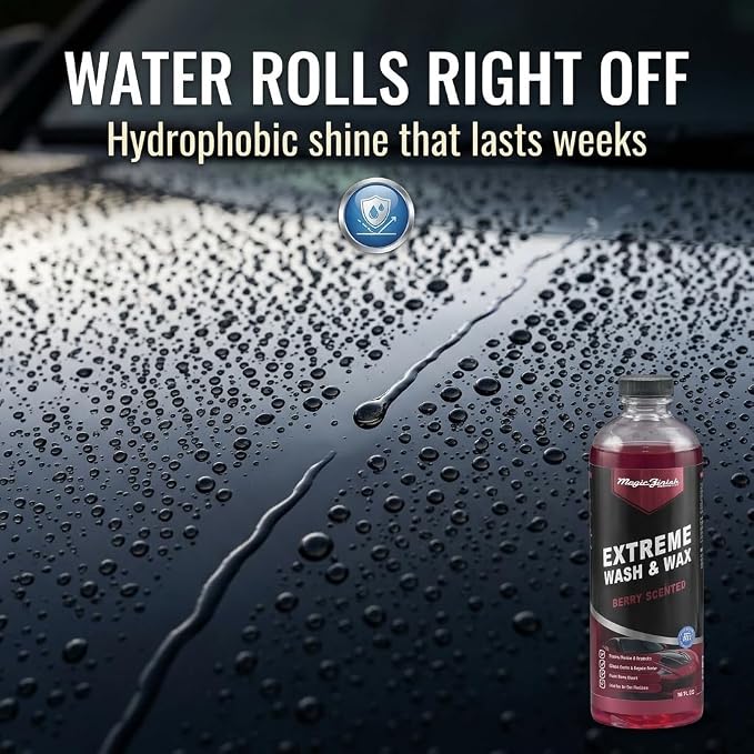 Magic Finish Extreme Berry Car Wash Soap & Wax – Multi-Surface Protective Formula for High-Gloss Shine – Hydrophobic 3-in-1 Formula for Streak-Free Cleaning – 16oz Concentrated Car Soap Wash and Wax