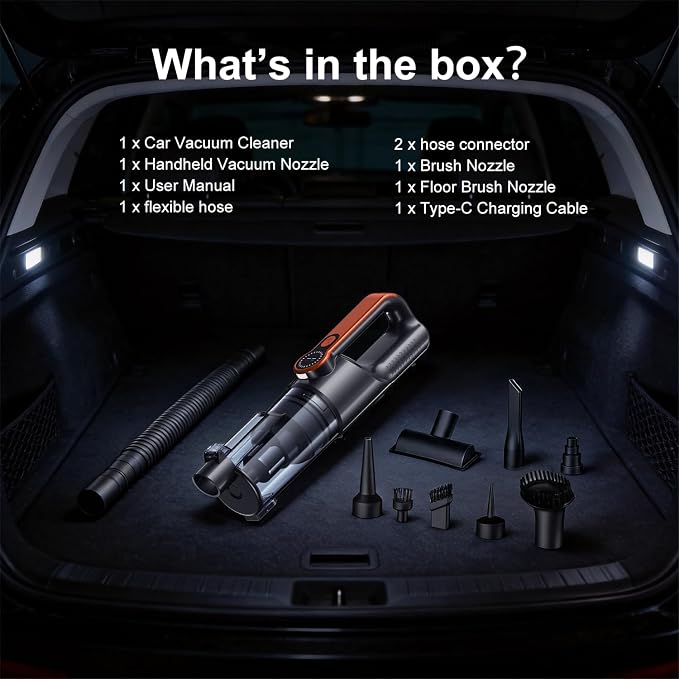 Ultra Car Vacuum Cleaner Cordless, Handheld 2-in-1 Vacuum and Blower 25000PA Suction, Portable Wireless Mini Vacuum for Interior Detailing, USB-C Rechargeable for Home Pet Hair. (Orange)