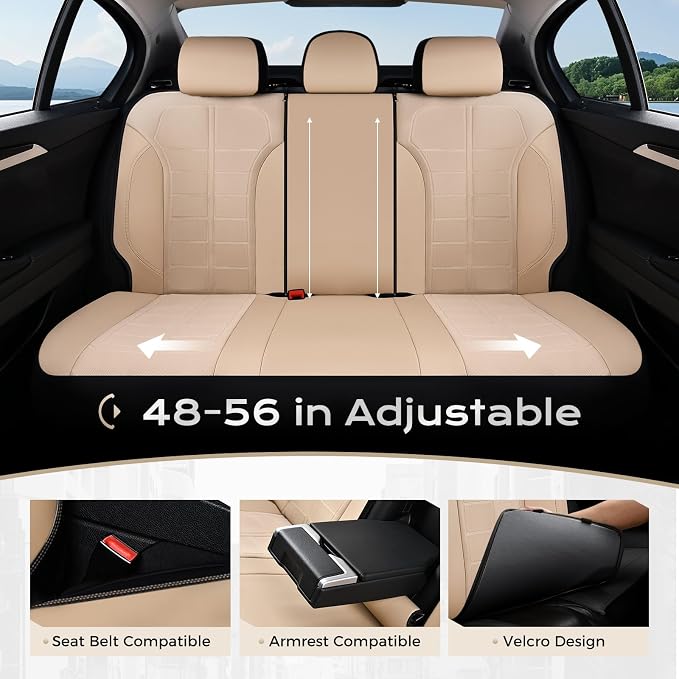 Coverado Seat Cover, Car Seat Cover Rear Seats, 3D Air Mesh Breathable Seat Protectors Sports Carbon Fiber Design Airbag Compatible Comfort Universal for Most Cars, Van,Trucks, SUV, Beige