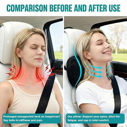 2PCS Car Pillow for Car Neck Pillow for Driving Seat Neck Support Soft Cushion Back Support Head-Rests for Vehicle Sleeping with Elastic Adjustment Strap (Light Pink, Head)