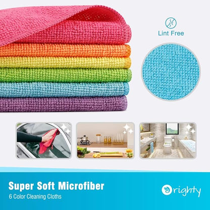 Orighty Microfiber Cleaning Cloth 6 Pack, Microfiber Towels for Cars, Highly Absorbent Car Cleaning Supplies, Lint Free Cloths Clean Rags for Car Care, House, Kitchen, 12x12 inch,Multicolor