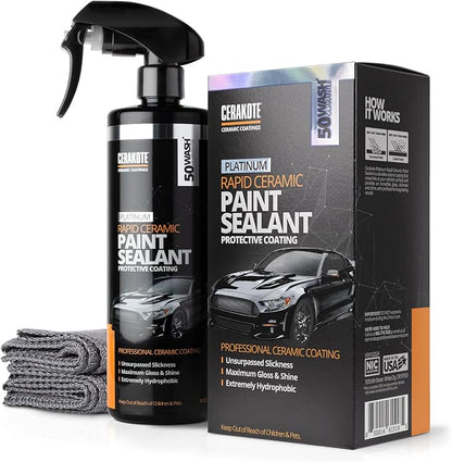 CERAKOTE Exterior Care Bundle - Rapid Ceramic Tire Coat (10 oz. Kit) with Rapid Ceramic Paint Sealant (14 oz. Kit) and Microfiber Application Towels - Coat and Protect Your Vehicle