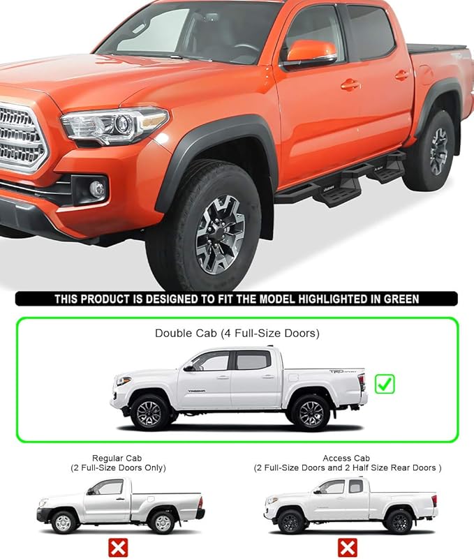 APS Stainless Steel Pocket Steps Running Boards Compatible with Toyota Tacoma 2005-2023 Double Crew Cab