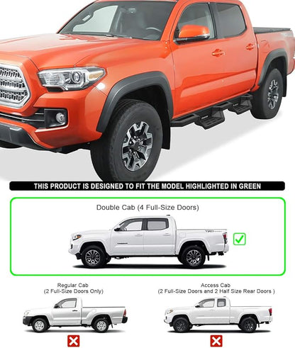APS Stainless Steel Pocket Steps Running Boards Compatible with Toyota Tacoma 2005-2023 Double Crew Cab