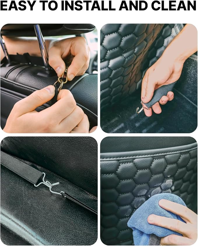 Owleys 2-in-1 Car Interior Set - Brown Eco Leather Seat Protector with Kick Guard + Kids Back Organizer with Tablet Pocket - Family Travel Gift