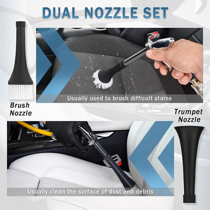 Car Cleaning Air Gun with 2 Nozzle Sets,Interior Cleaning Kit for Vehicle Upholstery, Carpet, and Seats