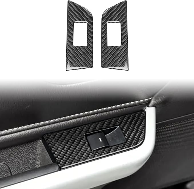 Premium Carbon Fiber Compatible with Ford Edge 2011-2014 SEL/Limited/SE/Sport Accessories Car Rear Door Window Lift Switch Trim Button Panel Cover Interior Trim Sticker Decal Black 2PCS