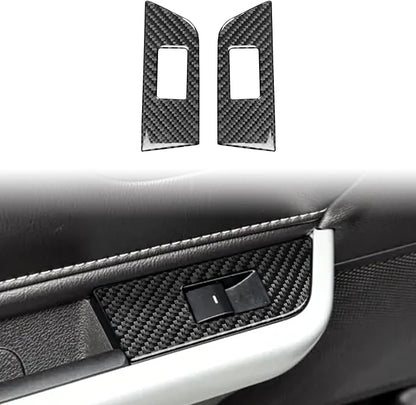 Premium Carbon Fiber Compatible with Ford Edge 2011-2014 SEL/Limited/SE/Sport Accessories Car Rear Door Window Lift Switch Trim Button Panel Cover Interior Trim Sticker Decal Black 2PCS