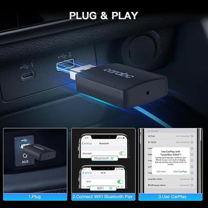 Wireless CarPlay Adapter for Apple iPhone - Converts Factory Wired to Wireless CarPlay, Plug-and-Play, Auto Connect, Compatible with Car from 2014 Onwards & iOS 10 +