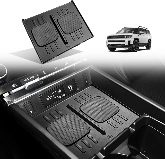 Muslogy Center Console Inserts Compatible with 2024 2025 2026 Hyundai Santa Fe Accessories, Center Console Wireless Charger Protective Mat Liner Anti-Slip Phone Charge Area Charging Protection