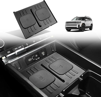 Muslogy Center Console Inserts Compatible with 2024 2025 2026 Hyundai Santa Fe Accessories, Center Console Wireless Charger Protective Mat Liner Anti-Slip Phone Charge Area Charging Protection