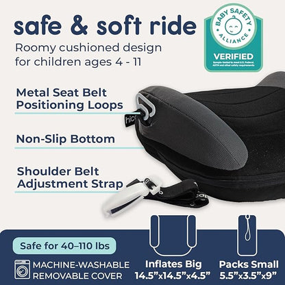 Hiccapop UberBoost Inflatable Backless Booster Seat for Kids, Portable Travel Car Seat | Classic Graphite Black