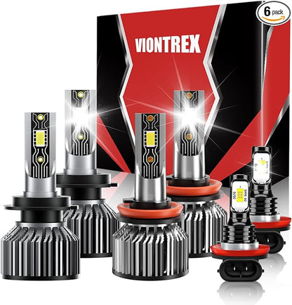 Fit for Ford Fusion Light Bulbs,H7 High Beam H11 Low Beam H11 Fog Light Bulbs 2006 2007 2008 2009 2010 2011 2012 2013 2014 2015 2016 2017 2018, 6500K White Car Light Bulbs, Plug and Play IP68 6-Pack