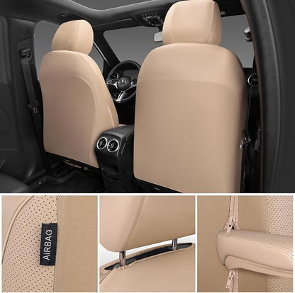 CAR PASS 3D Foam PU Leather Car Seat Covers, Universal Seat Covers Full Sets for Trucks SUV Sedan Automotive Seat Covers Armrest Airbag Compatible Waterproof Comfortable Faux Nappa Leather All Beige