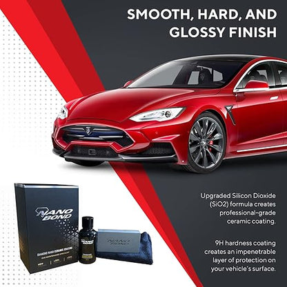 Nano Bond Ceramic Coating for Cars - 80% SiO2 Formula, Hydrophobic Paint Protection, UV & Corrosion Resistant for Glass, Wheels & Plastic, Easy Application, Car Detailing Kit, 30ml