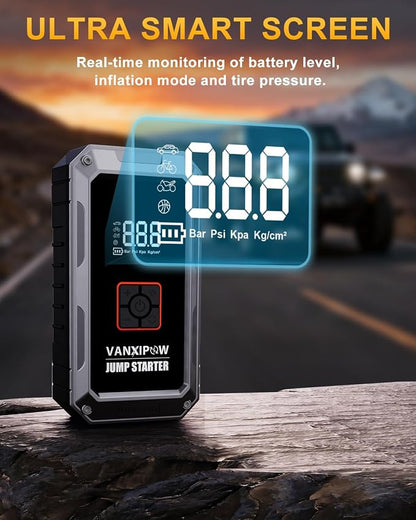 M1 Car Battery Jump Starter with Air Compressor 4500A 150PSI (9.0 L Gas/8.0L Diesel), Portable Car Jump Starter Power Pack, Battery Charger 12V Jump Box with LED Light, Large LED Display, Power Bank