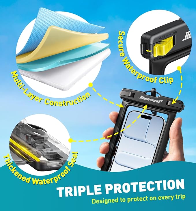Hiearcool Waterproof Phone Pouch,Underwater Phone Cases Compatible for iPhone 17 16 15 14 13 Pro Max,Waterproof Dry Bag for Cruise Travel Essentials Phone Water Protector Pouch-Black&Bright Red-2Pack