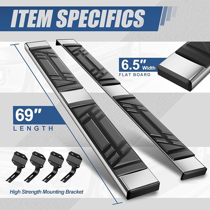 Auto Dynasty Running Boards for 2015-2024 Ford F-150, 2017-2024 F-250 F-350 Super Duty Regular Cab, Stainless Steel Side Step Rail Nerf Bars, 6.5" Step Bars, Chrome