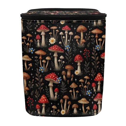 Vibrant Mushroom Floral Pattern Car Trash Can with Lid and Zipper Portable Foldable Trash Bin for Car Interior Accessories Multipurpose Garbage Can Bags Storage Organizer