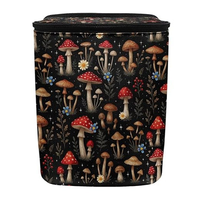 Vibrant Mushroom Floral Pattern Car Trash Can with Lid and Zipper Portable Foldable Trash Bin for Car Interior Accessories Multipurpose Garbage Can Bags Storage Organizer