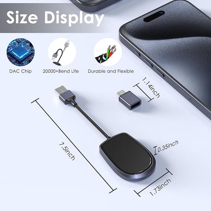 Wireless CarPlay Adapter 2-in-1 Android Auto Wireless Adapter CarPlay Plug and Play Convert Wired to Wireless CarPlay Fit for Cars 2016+, iPhone iOS 10+, Android 10.0+