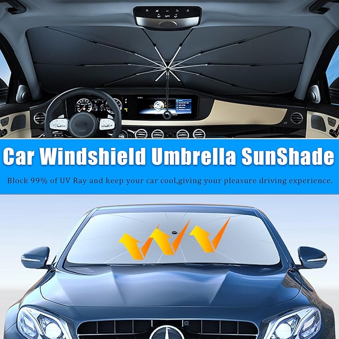 JDDRY Car Front Windshield Sun Shade with Pull Cord, Umbrella Sun Shade for Windshield, 2024 Upgrade Car Umbrella Sunshade, MPV (150x95cm/59x37.4)
