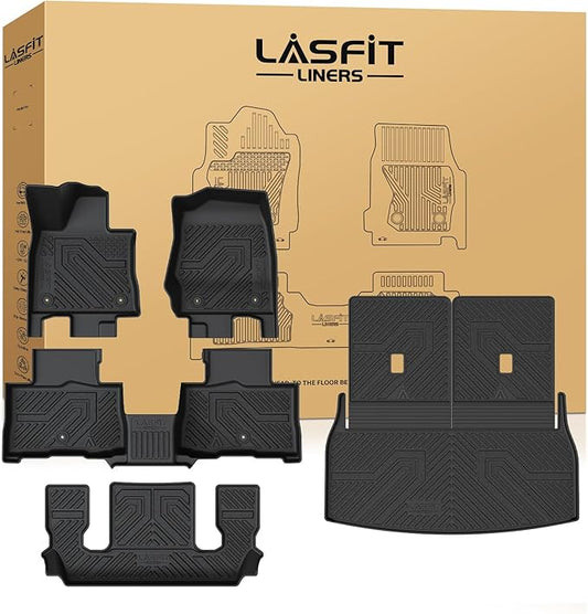 LASFIT Floor Mats&Trunk Mat&Backrest Mat For Lincoln Aviator 2026-2020 (Only Fit 6 seats seond row without center Console), TPE Aviator All Weather Floor Liners, 3 Rows&Cargo&Seatback for Aviator mats