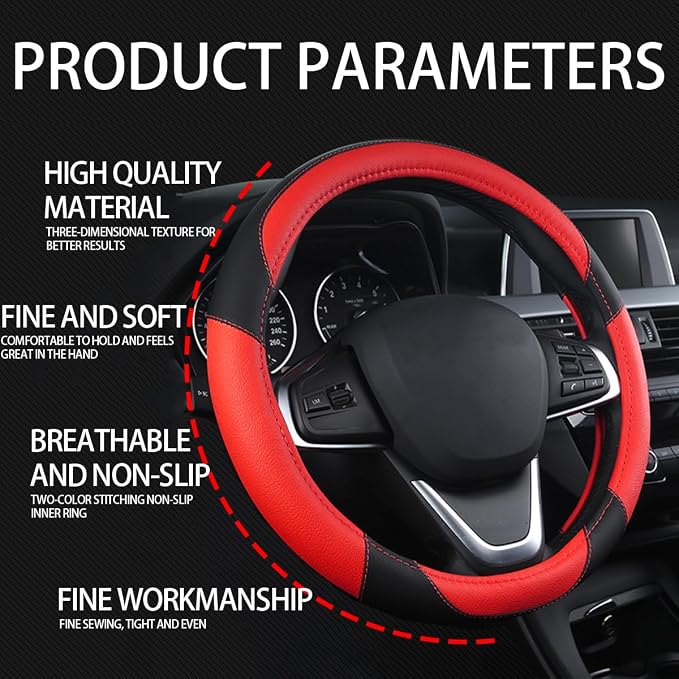BESULEN Car Steering Wheel Cover, Soft Leather Steering Wheel Protector, Universal Non-Slip Steering Wheel Covers, Comfortable Grip Sweat-Absorbent, Automotive Interior Accessories