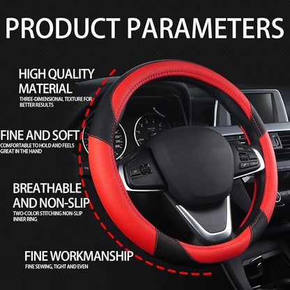 BESULEN Car Steering Wheel Cover, Soft Leather Steering Wheel Protector, Universal Non-Slip Steering Wheel Covers, Comfortable Grip Sweat-Absorbent, Automotive Interior Accessories