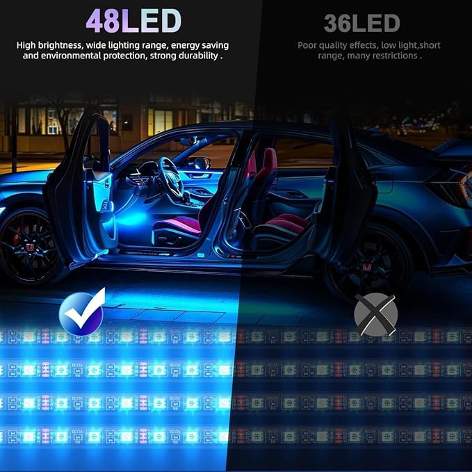 Car Interior Lights, 12V LED Strip Lights with Charger Adapter, Ambient Car Lighting Kit, App & Remote Control Music Sync Color Change Strip Lights for SUVs & Trucks, Car Accessories for Women Men