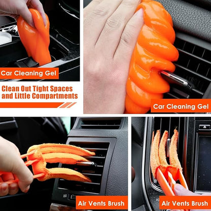 Car Cleaning Kit, Orange 17pcs Car Interior Detailing Kit with High Power Handheld Vacuum, Detailing Brush Set, Windshield Cleaner, Cleaning Gel, Complete Auto Accessories for Women Men Teens