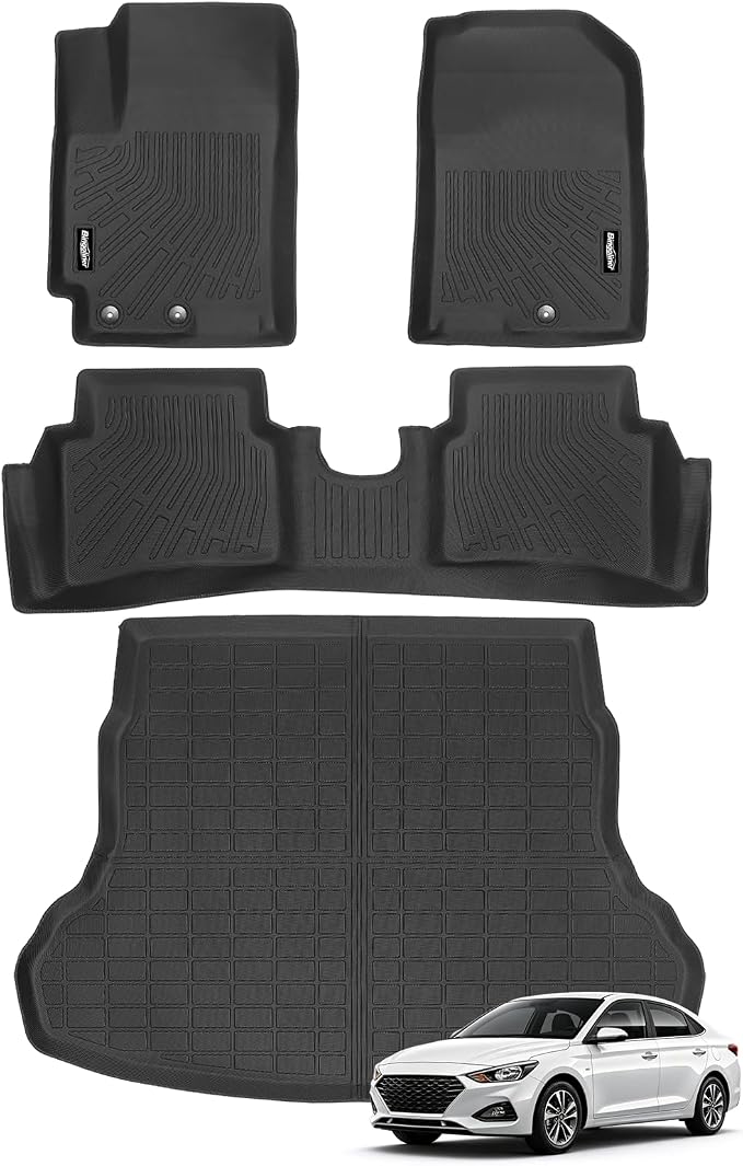Floor Mats for Hyundai Accent 2018-2023, Trunk Mat All Weather TPE Interior Protector for Hyundai Accent Accessories