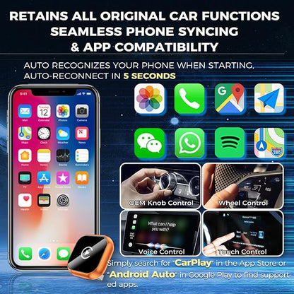 Wireless CarPlay & Android Auto Adapter, Wired to Wireless 2-in-1 CarPlay Dongle for iPhone＆Androidphone, No Audio Lag, Auto-Connect Plug & Play, USB-A/C, Fast, Stable for iOS 10+ & Android 11+