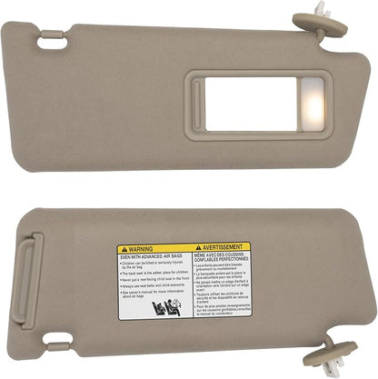 NHILES Driver & Passenger Side Sun Visor Replacement Fits for Toyota Tacoma 2005-2015 Sunshade with Light 7432004210E0 7431004120E0 Color Beige