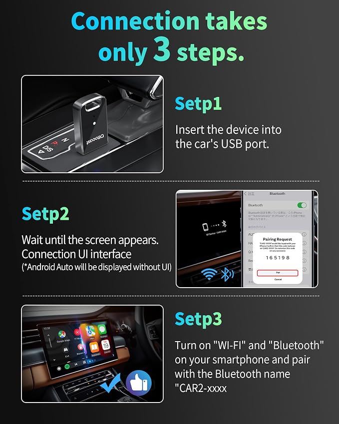 OTTOCAST Mini Edge, 2 in 1 Wireless Carplay Adapter & Wireless Android Auto Adapter for Apple iPhone Samsung or other AndroidPhone, USB Bluetooth Car Accessories for OEM Wired Carplay/Android Auto Car