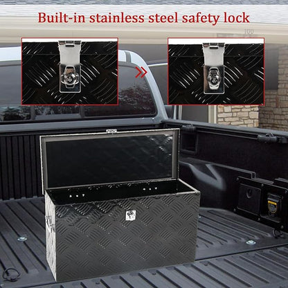 24'' Inch Stripes Plated ATV UTV Aluminum Tool Box Truck Bed Toolbox Waterproof Square Storage Organizer with Lock and Keys Black(‎24" L x 9.5" W x 12.5" H)