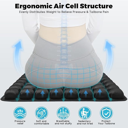 Inflatable Travel Seat Cushion, Airplane Seat Cushion for Long Flights & Car Rides, Portable Air Pad with Built-in Pump, Ergonomic Tailbone Buttocks Pain Relief for Office Chair, Wheelchair, Stadium