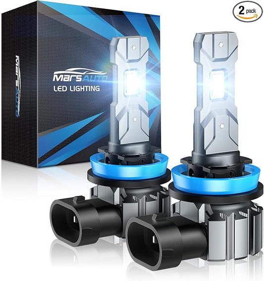 Marsauto H11 Bulb, 30000LM Brightness Output 6000K Cool White,H8 H9 H11 Fog Bulbs IP68 Waterproof 60000Hrs Lifespan, 3Mins Installation, 2 Pack