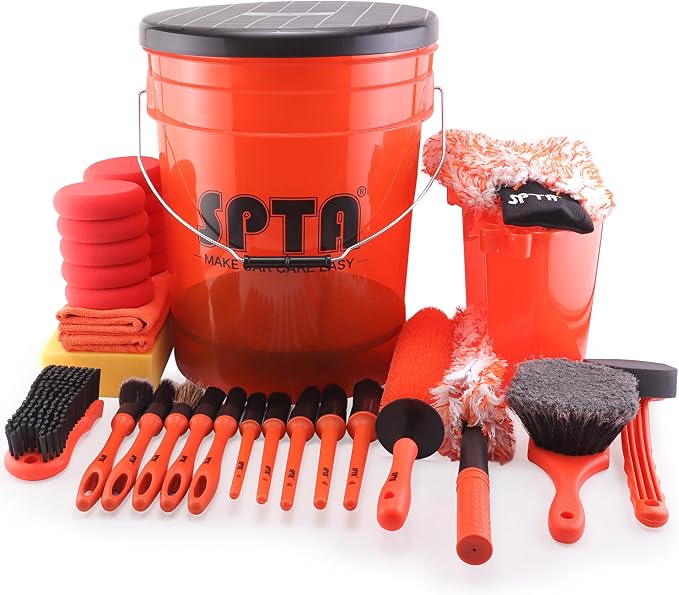 SPTA 32Pcs Car Wash Bucket Set, 20L Scratch Free Detailing Bucket with Car Wash Filter Wash Mitt Sponge Towels Tire Detailing Brush Set, Exterior Interior Car Detailing Set, Complete Car Care Tools