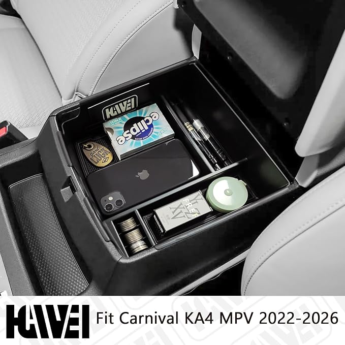 HGWEI Center Console Organizer Compatible with Kia Carnival KA4 MPV 2022 2023 2024 2025 2026 Accessories Armrest Storage Box, Secondary Insert Tray Coin Holder, Black