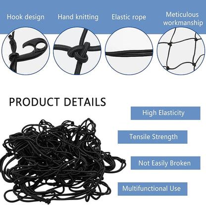 Car Cargo Net - 47 x 31.5 Large Capacity Elastic Truck Bed Cargo Net Roof Rack Net with 10 Adjustable Hooks - Universal Car Accessories Bungee Net Fits Car Truck Pickup SUVs