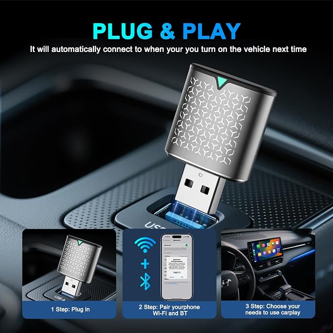 Mini Wireless Carplay Adapter for iPhone - Carplay Wireless Adapter Car Play Dongle Bluetooth, Compatible with iPhone iOS 10+, Stable & No Delay, Grey