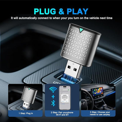 Mini Wireless Carplay Adapter for iPhone - Carplay Wireless Adapter Car Play Dongle Bluetooth, Compatible with iPhone iOS 10+, Stable & No Delay, Grey