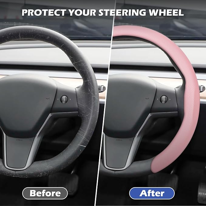 Frani Nappa Leather Steering Wheel Cover,Universal Fit 15 Inch-Premium Non-Slip Breathable Comfort Grip for Cars Trucks SUVs,Anti-Slip Durable Interior Upgrade Light Pink